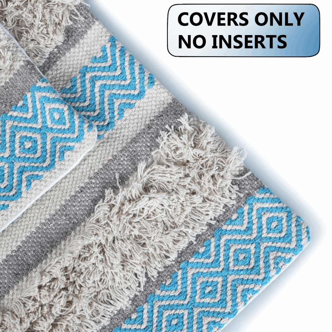 Maya Tufted 100% Cotton Woven Throw Pillow Covers Blue Pair - Kapissh