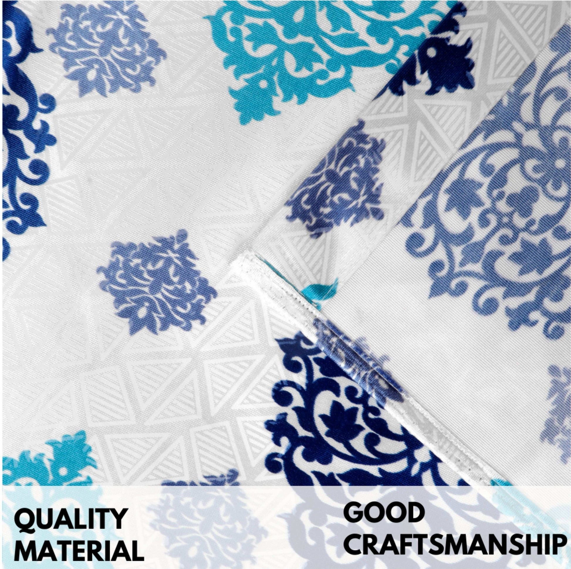 Raeya Damask Blue Curtain Pair - Kapissh