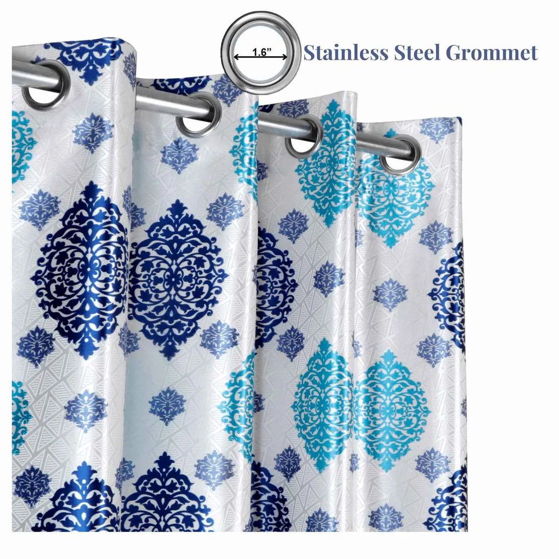 blue and teal damask curtains with 1.6-inch stainless steel