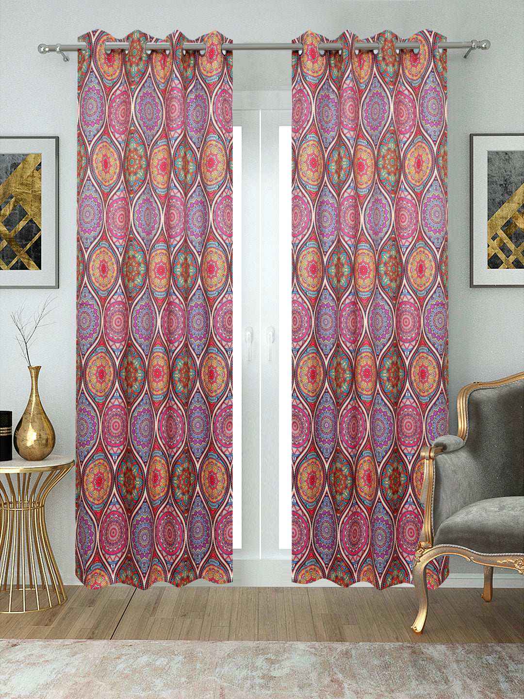 Winnetka Multicolor Purple Violet Pink Curtains - Kapissh