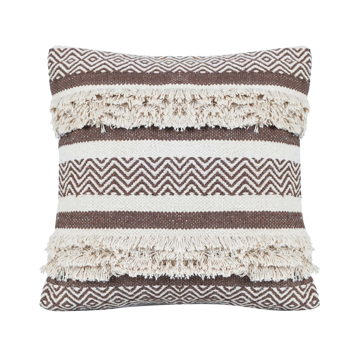 Maya Tufted 100% Cotton Woven Throw Pillow Covers Brown Pair - Kapissh