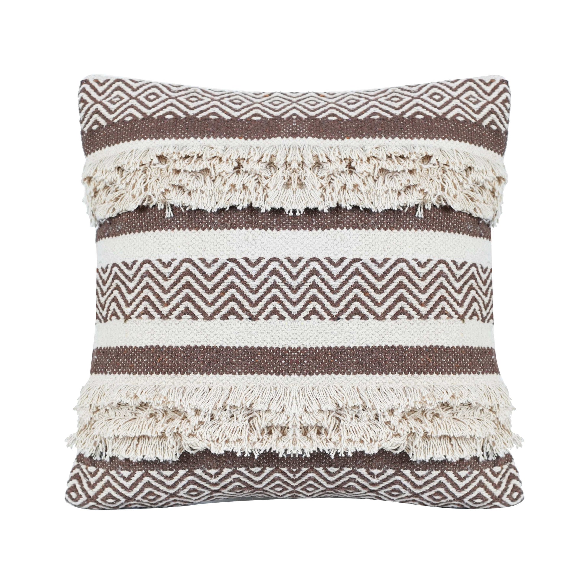 Maya Tufted 100% Cotton Woven Throw Pillow Covers Brown Pair - Kapissh