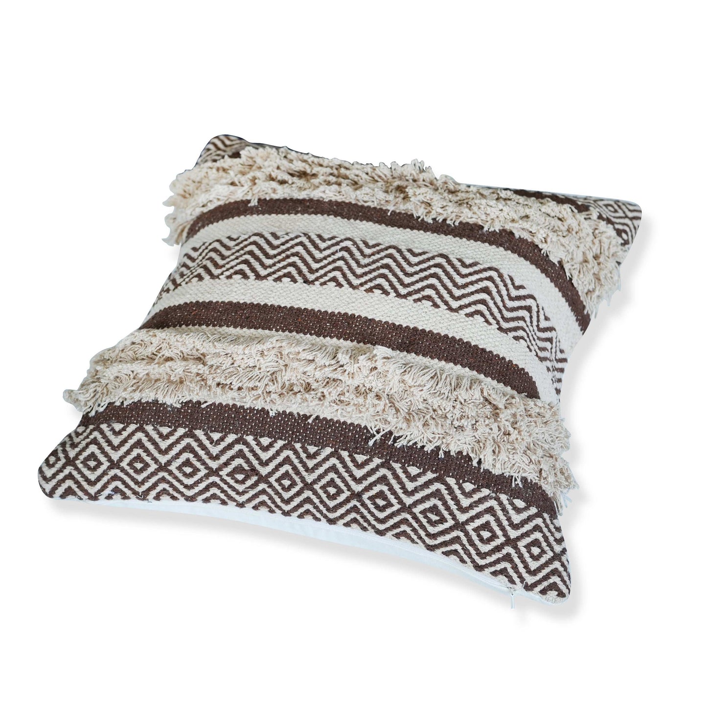 Maya Tufted 100% Cotton Woven Throw Pillow Covers Brown Pair - Kapissh