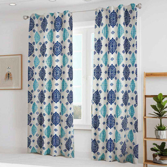 Raeya Damask Boho Blue Light Weight  Curtains - Kapissh