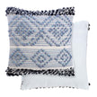 Front and back view of blue boho pillow covers.
