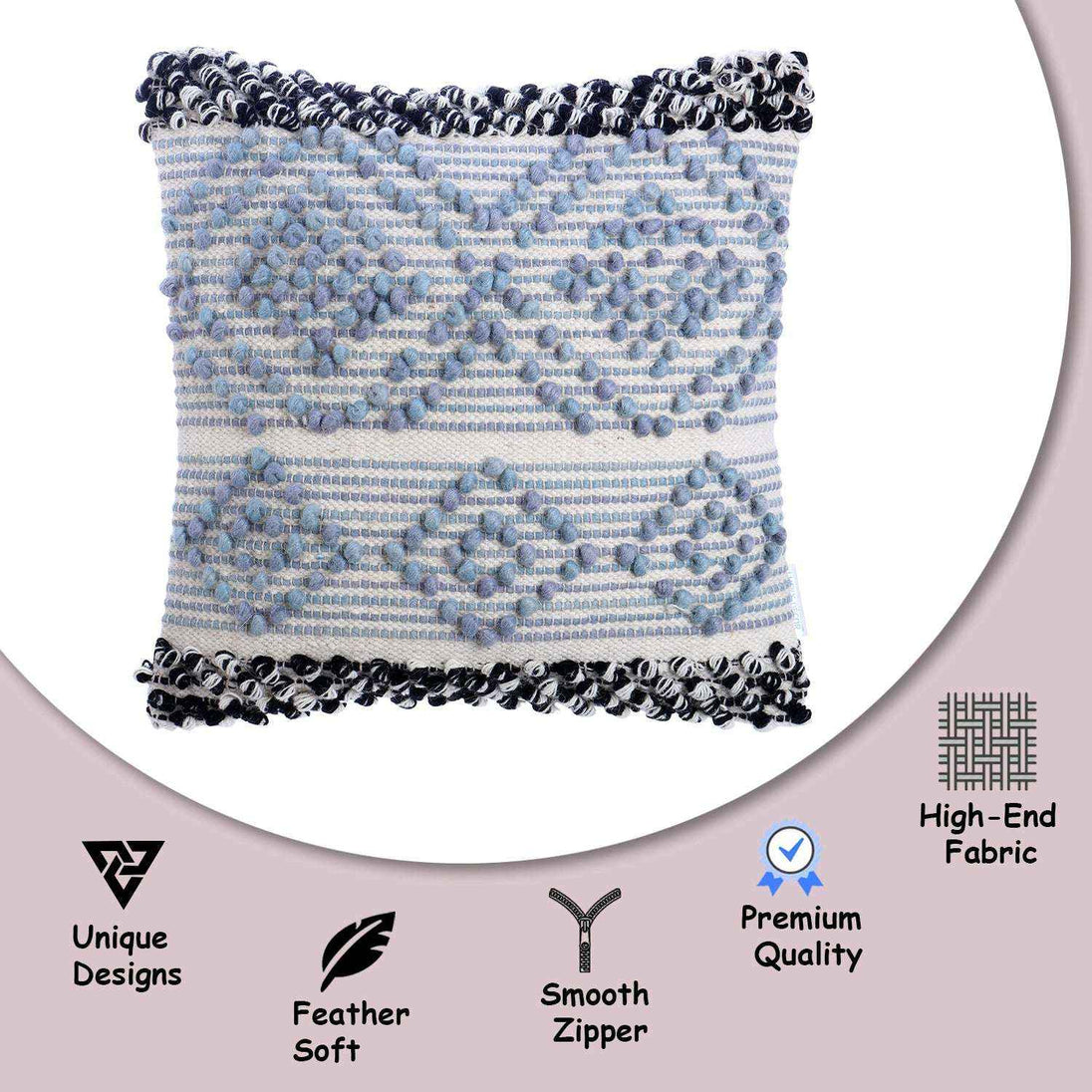 Blue boho pillow with soft texture and premium features.

