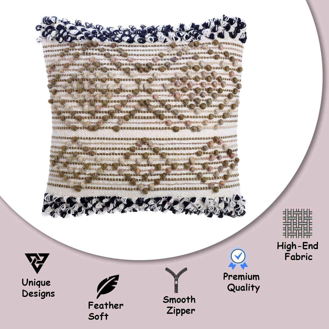 Boho pillow with textured design, high-end fabric, and smooth zipper