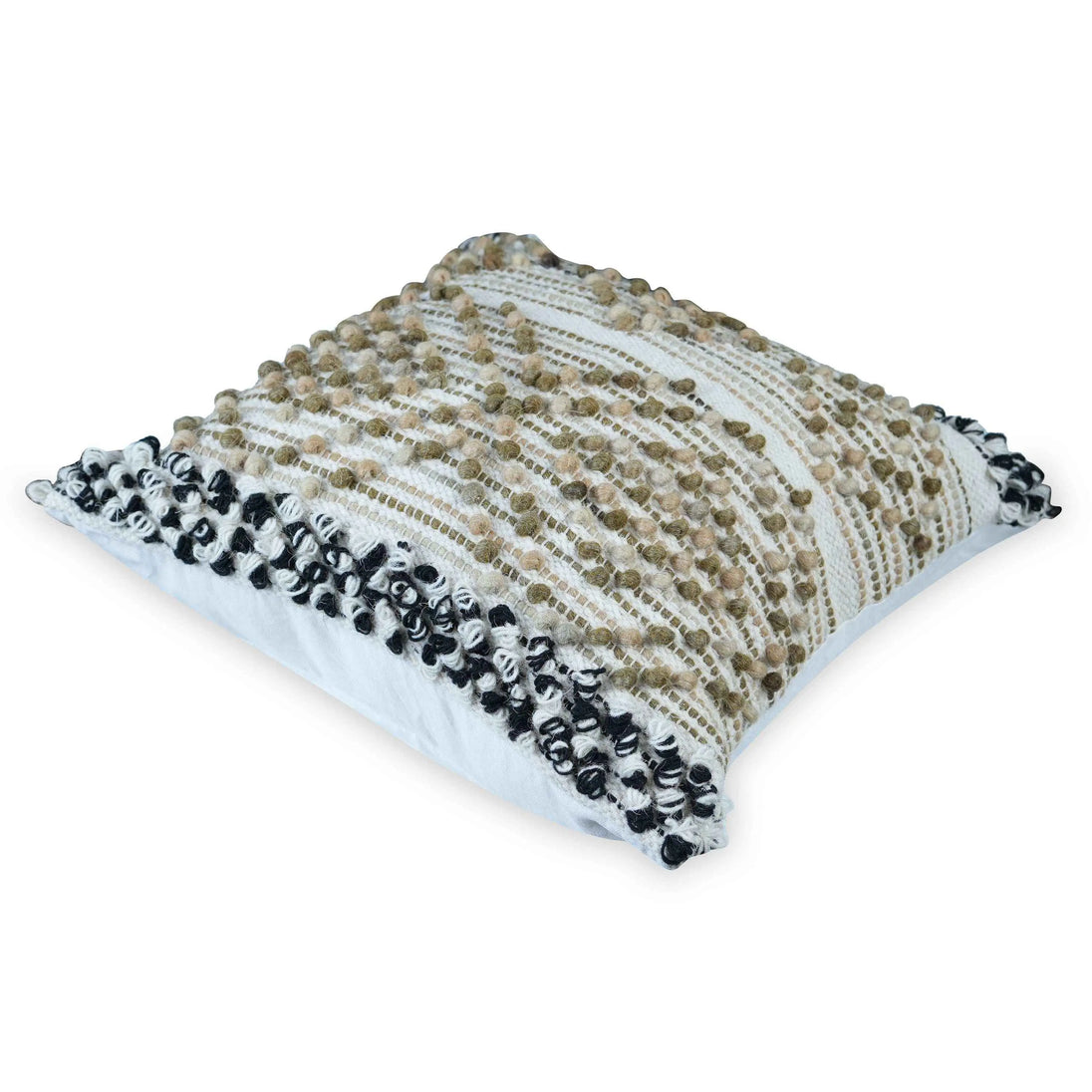 Woven pillow cover tribal style Beige decorative cushion textured cotton"