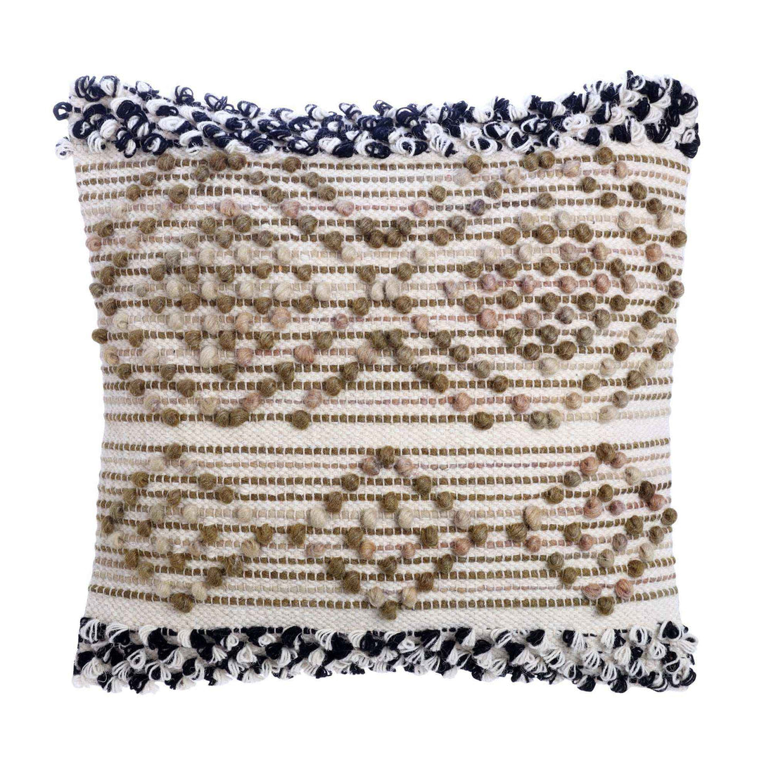 Boho cushion cover with tribal pattern and fringe