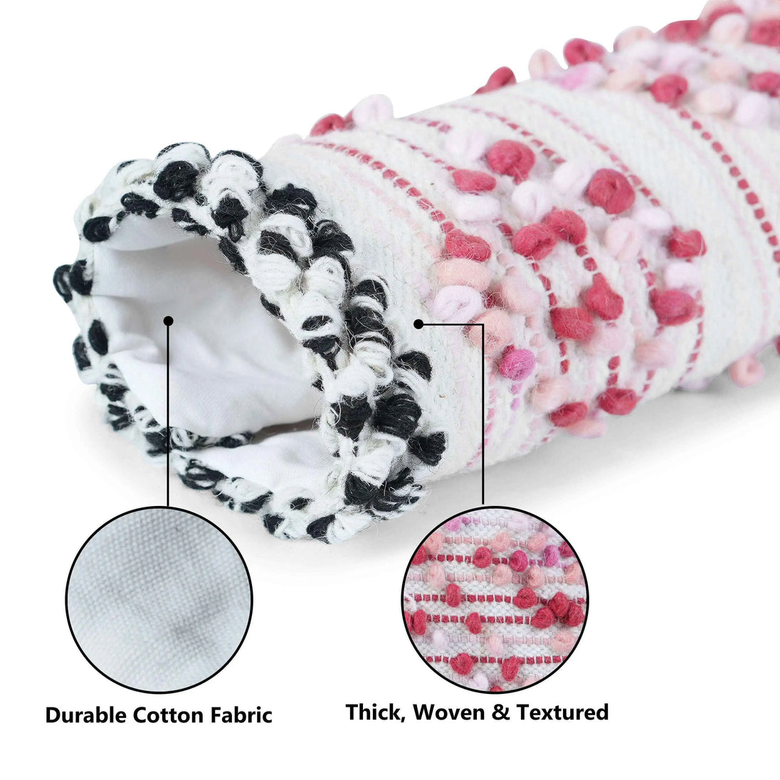 Thick woven cotton fabric with pom poms