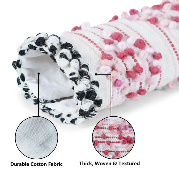 Thick woven cotton fabric with pom poms