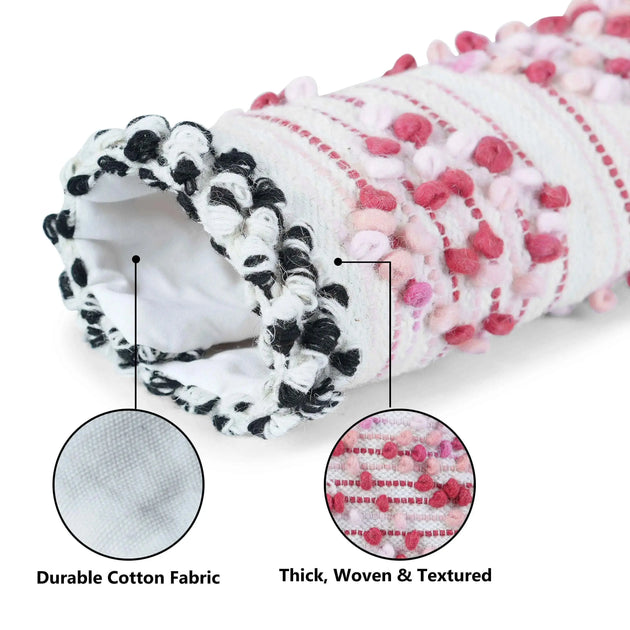 Thick woven cotton fabric with pom poms