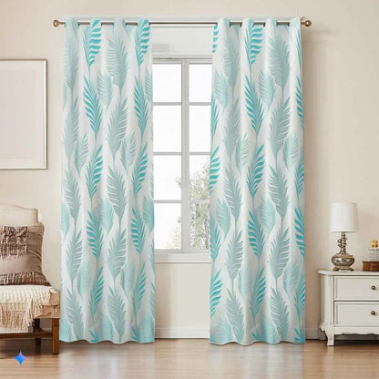 Maharani Medallion Room Darkening Green White Curtains - Kapissh