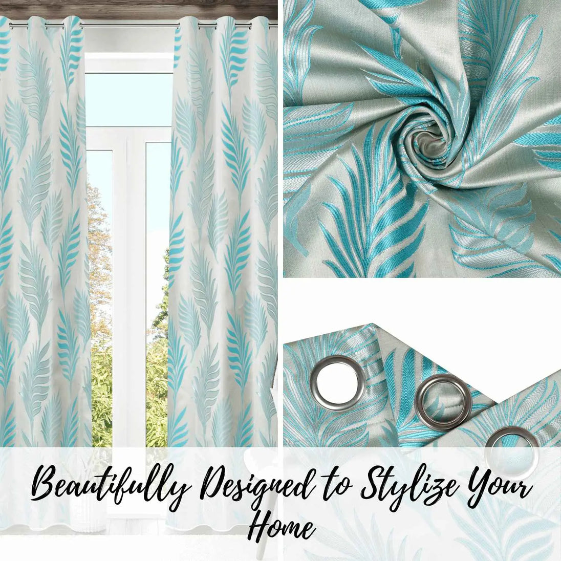 Maharani Medallion Room Darkening Green White Curtains - Kapissh