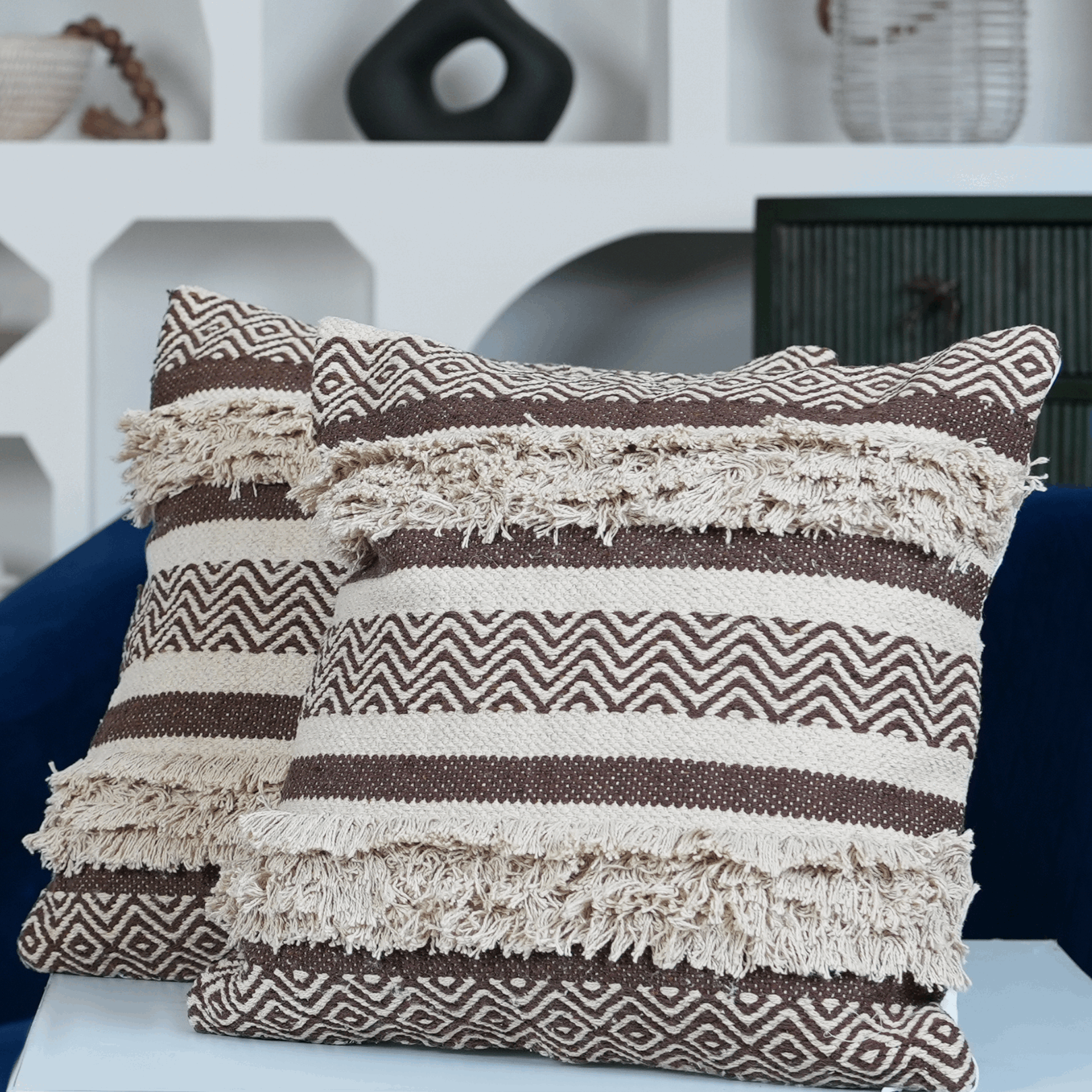 Maya Tufted 100% Cotton Woven Throw Pillow Covers Brown Pair - Kapissh