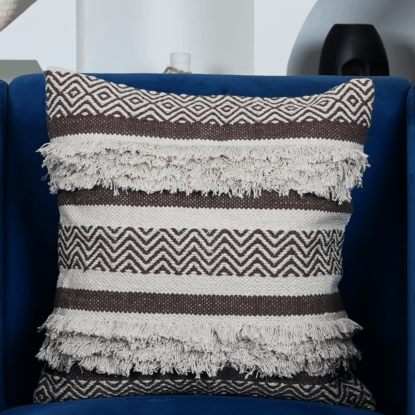 Maya Tufted 100% Cotton Woven Throw Pillow Covers Brown Pair - Kapissh