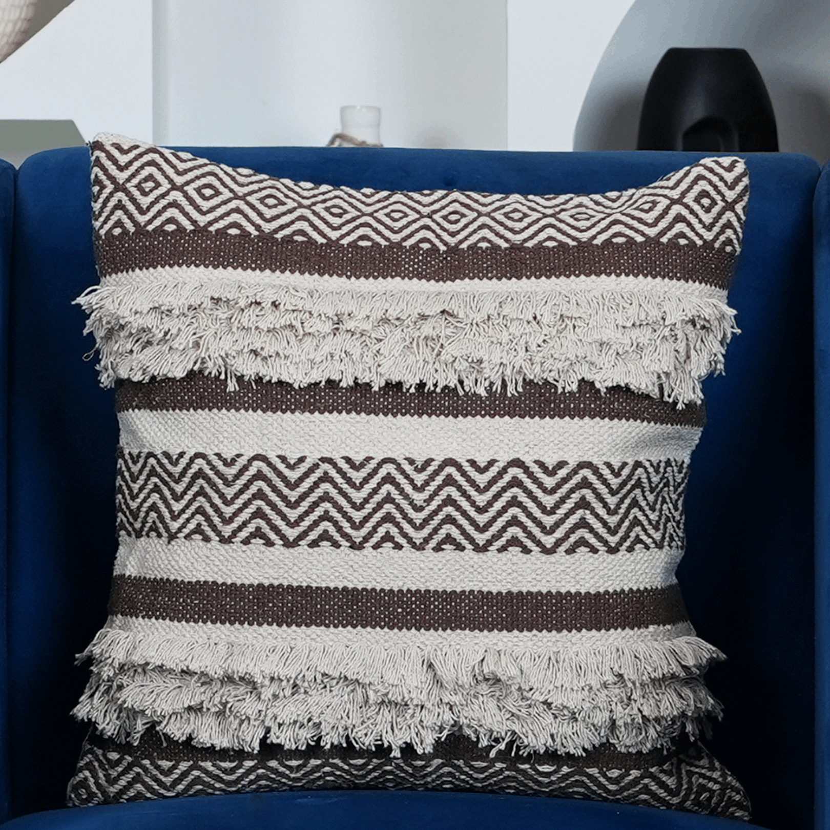 Maya Tufted 100% Cotton Woven Throw Pillow Covers Brown Pair - Kapissh