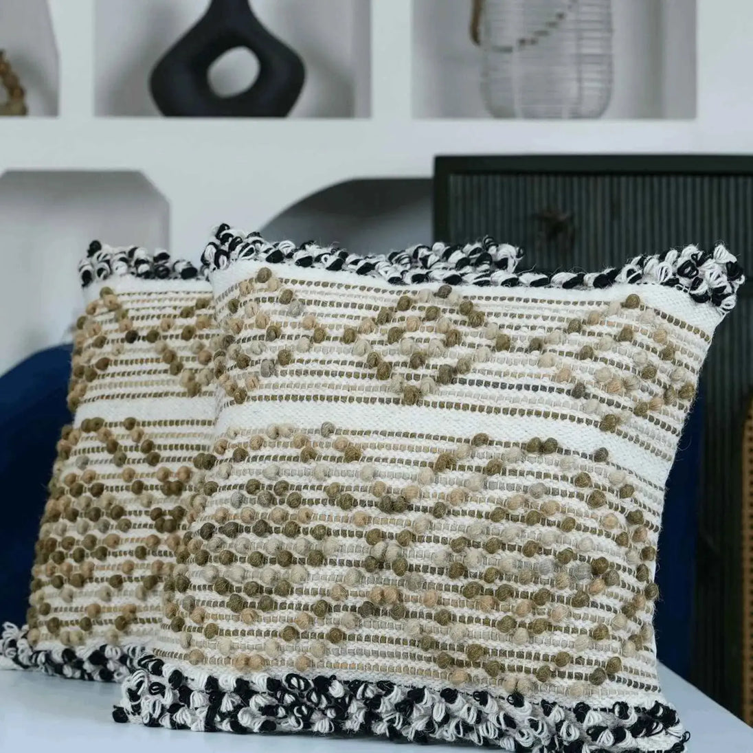 Boho cushion covers beige and black"