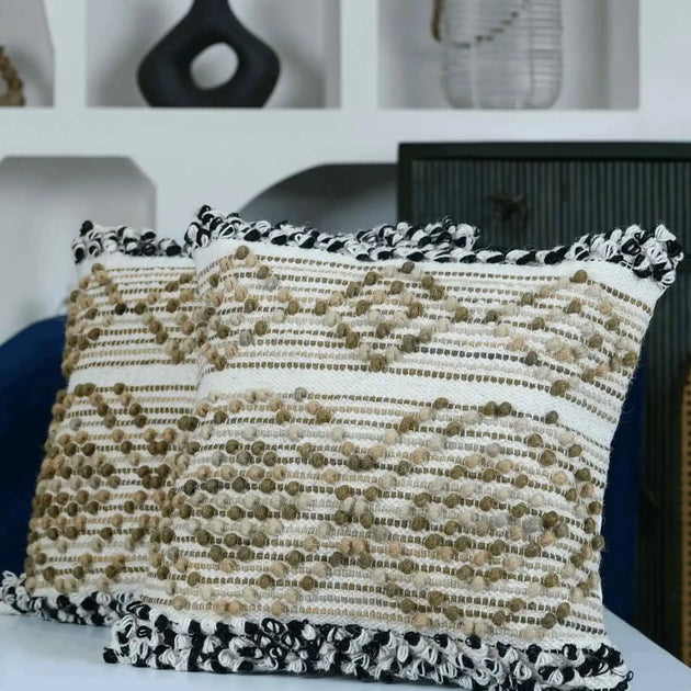 Boho cushion covers beige and black"