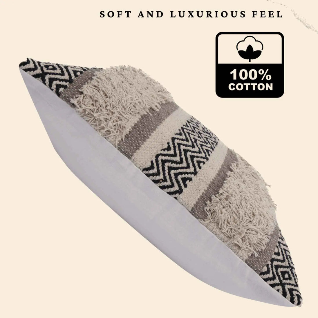 100% cotton boho pillow with soft texture.
