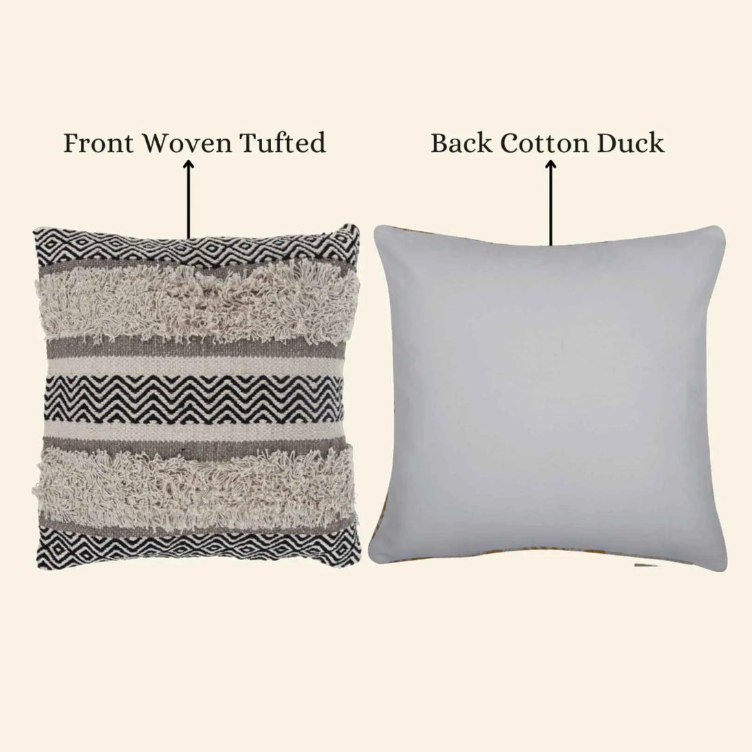 Front tufted, back cotton duck cushion design.
