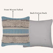 Decorative boho pillow covers with front woven tufted design in blue and beige and solid cotton duck fabric back, highlighting stylish texture and durable construction.







