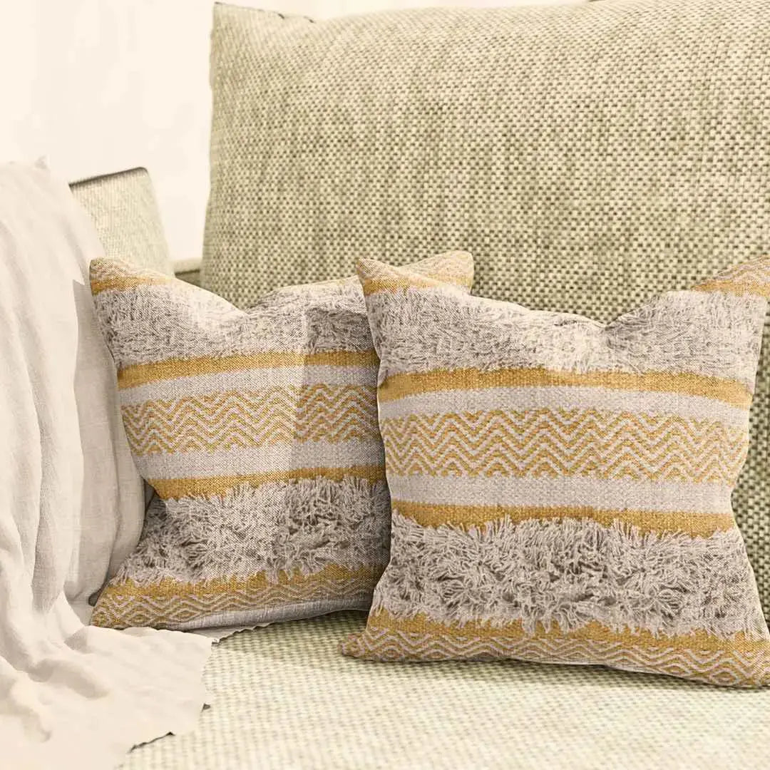 Maya Decorative Cotton Yellow Throw Pillow Covers - Kapissh