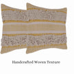 Handcrafted yellow textured pillows with woven detailing.
