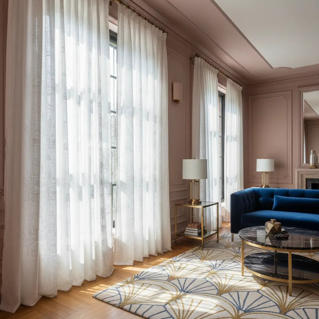 Ocean DeepStripe Linen Look Sheer Curtains – Light-Filtering Drapes for Living Room & Bedroom Kapissh