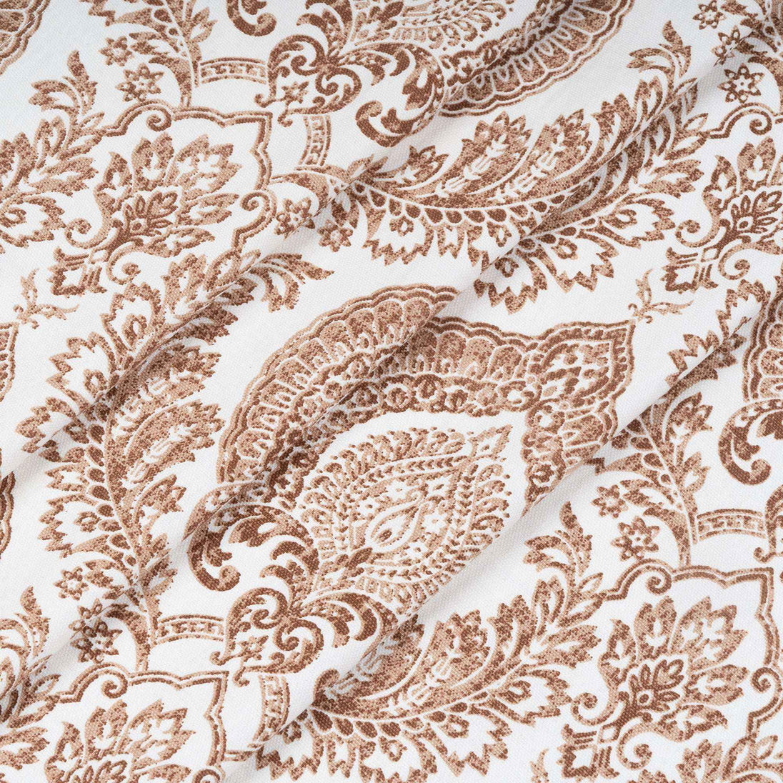 High quality stitched brown damask patterned curtains.
