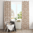 Brown damask patterned curtains in modern living room.
