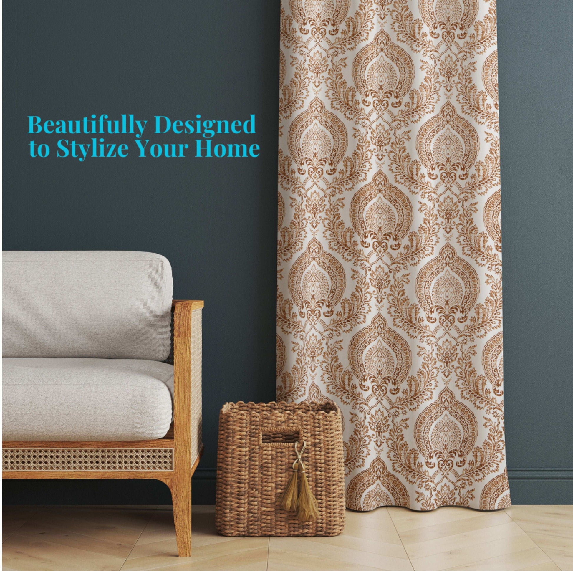 Pioneer Cotton Damask Curtains Farmhouse Boho Drapes Pair - Kapissh