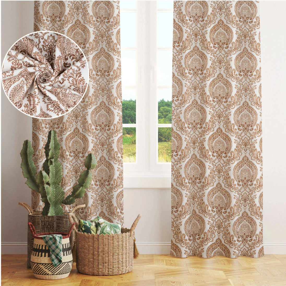 Pioneer Cotton Farmhouse Curtains Damask Boho - Kapissh