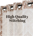 High quality stitched brown damask patterned curtains.

