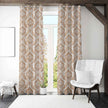Brown damask patterned curtains in modern living room.
