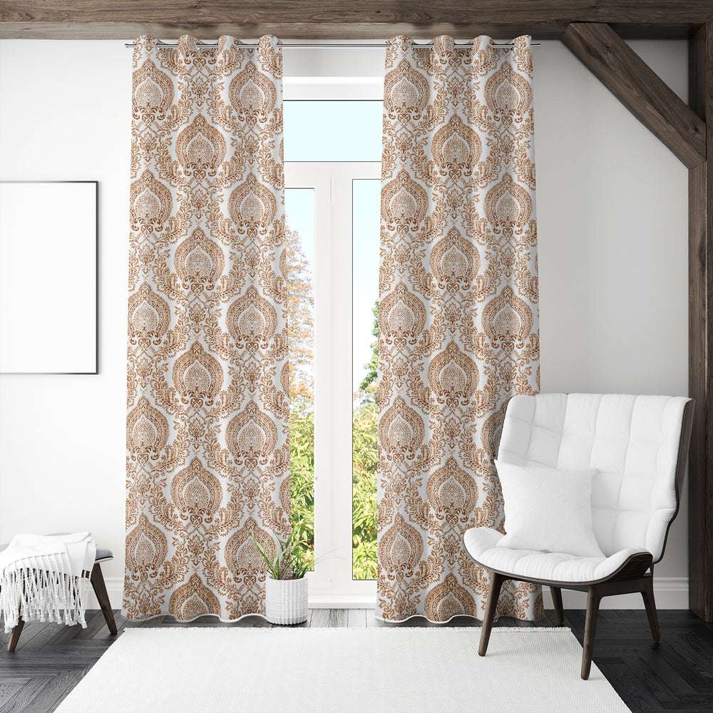 Pioneer Cotton Damask Curtains Farmhouse Boho Drapes Pair - Kapissh