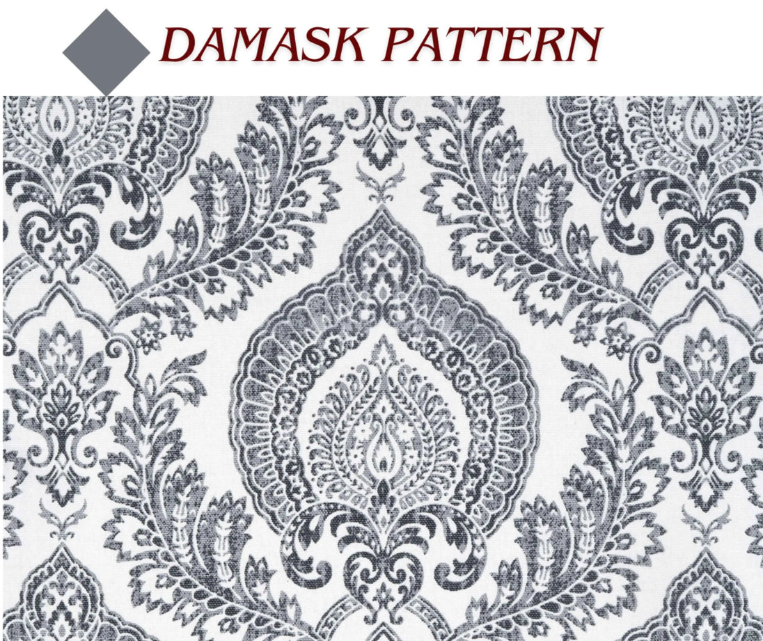 Close-up of elegant gray damask pattern on cotton fabric