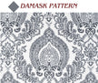Close-up of elegant gray damask pattern on cotton fabric