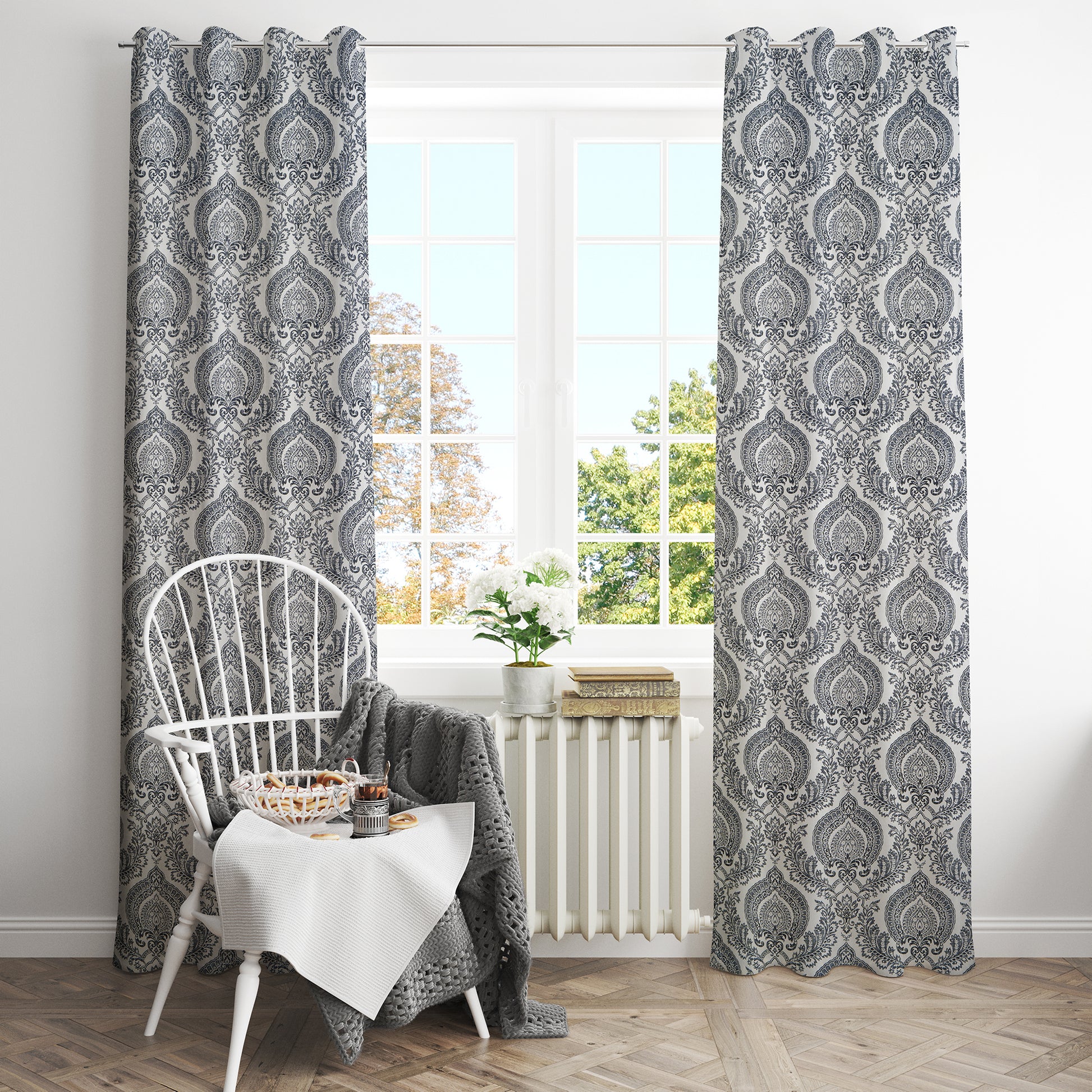Pioneer Cotton Damask Curtains Farmhouse Boho Drapes Pair - Kapissh