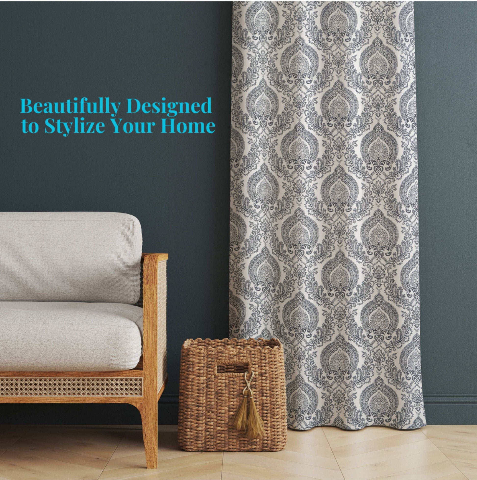 Pioneer Cotton Damask Curtains Farmhouse Boho Drapes Pair - Kapissh