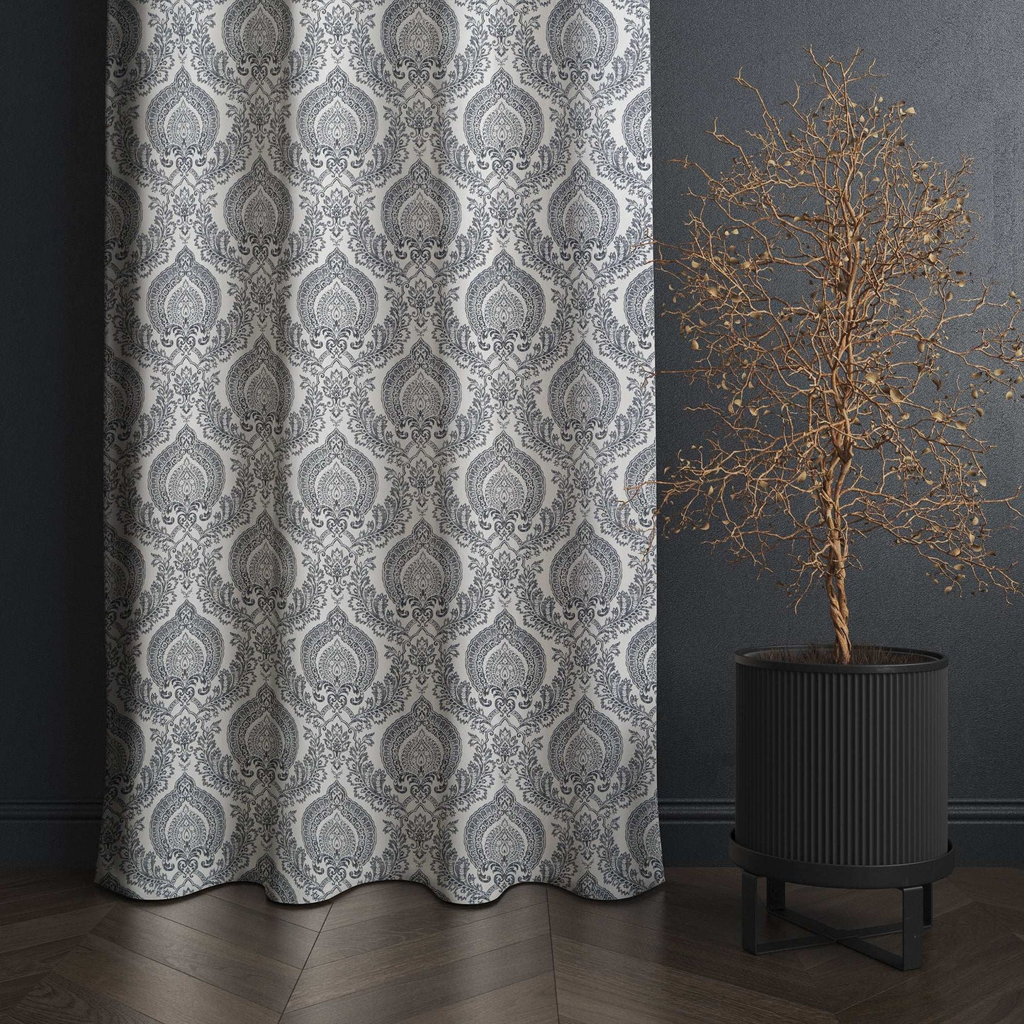 Pioneer Cotton Damask Curtains Farmhouse Boho Drapes Pair - Kapissh