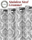 Close-up of gray damask curtains with 1.6-inch stainless