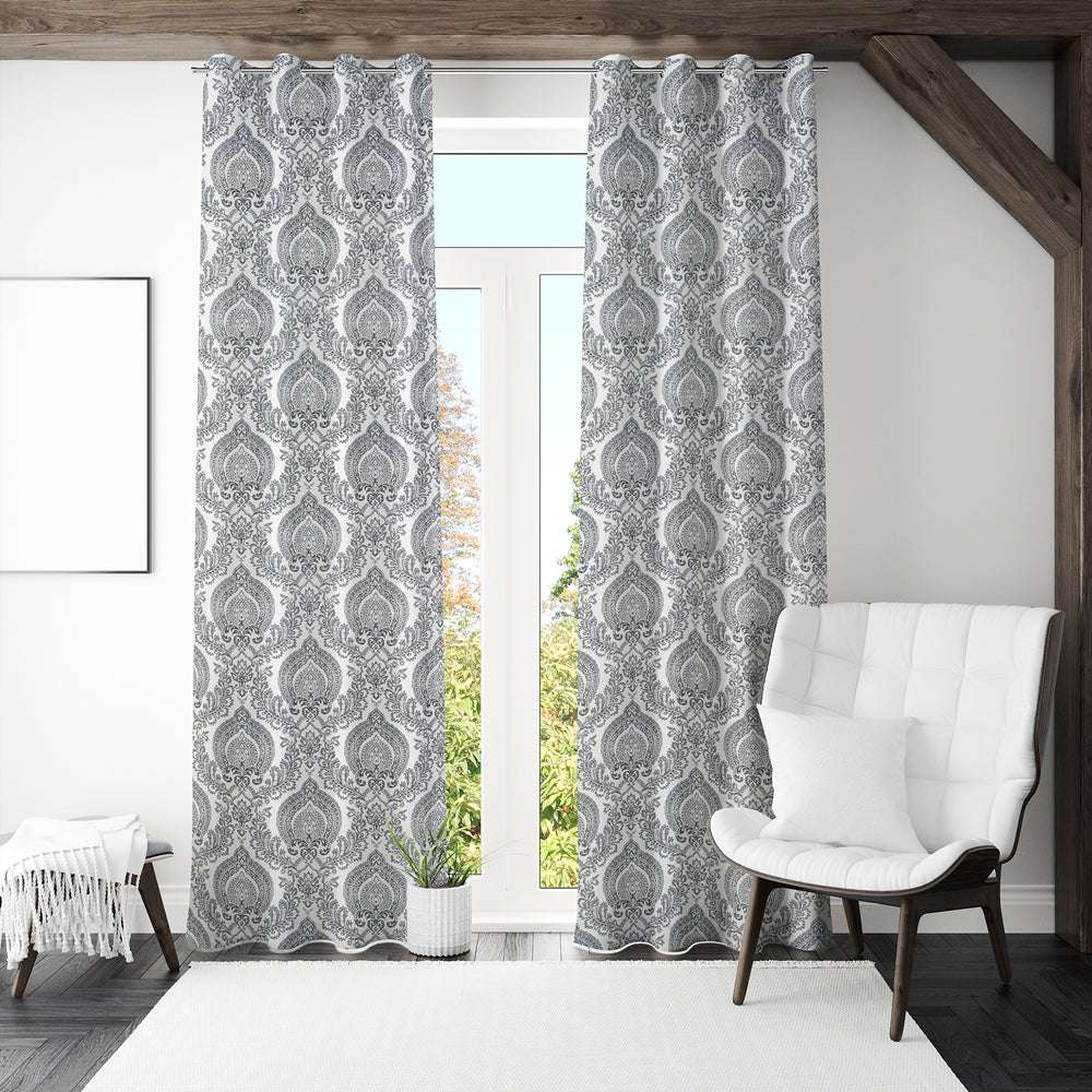 Pioneer Cotton Damask Curtains Farmhouse Boho Drapes Pair - Kapissh