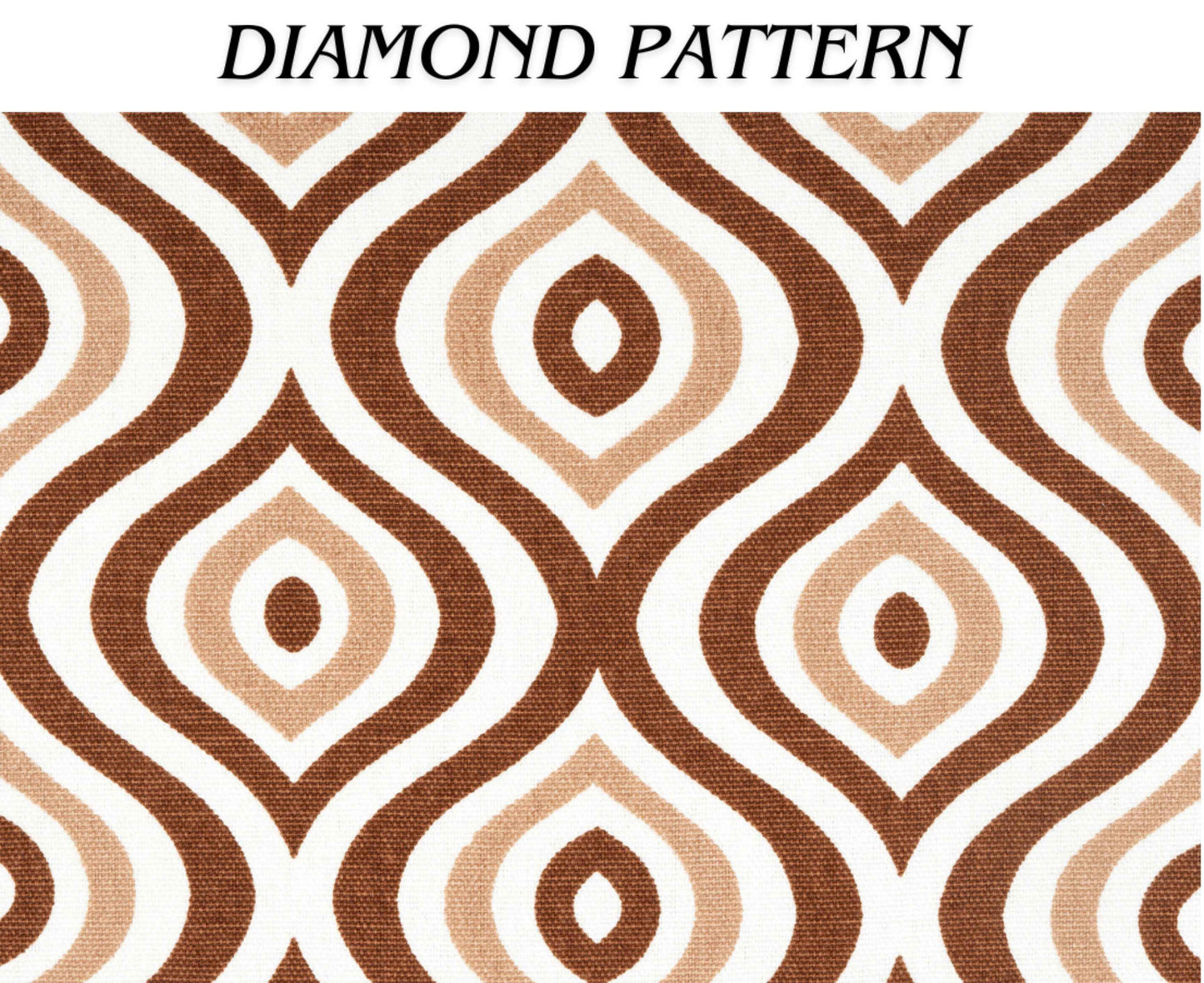 Close-up of diamond pattern fabric in brown, beige, and white tones, ideal for modern curtain or upholstery design.
