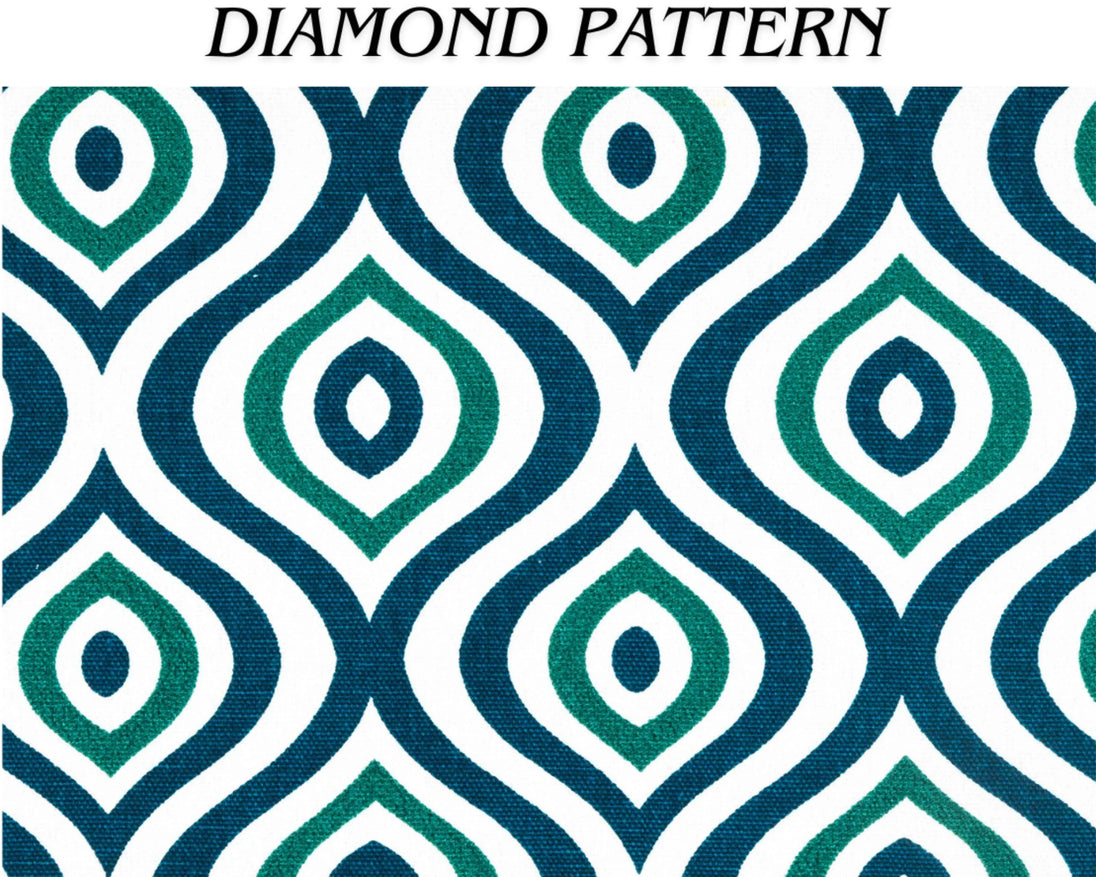 Bold green and blue diamond pattern fabric
