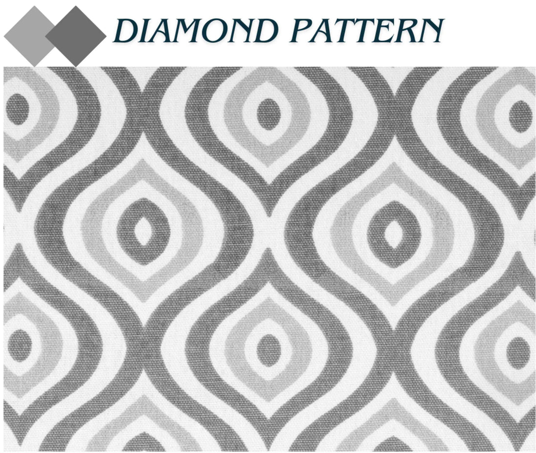 Close-up of bold gray and white diamond pattern.

