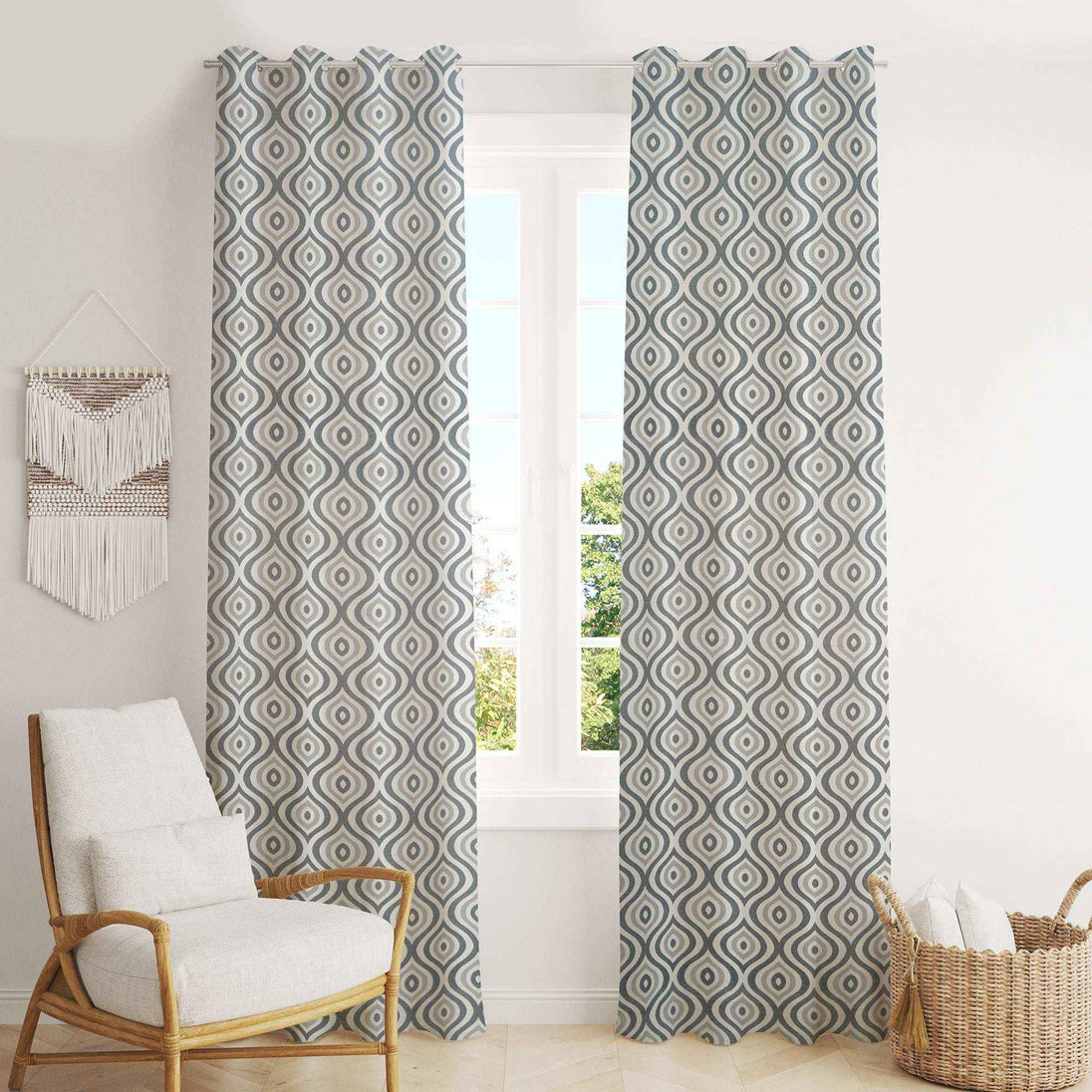 Samara Luxury Linen Cotton Damask Geometrical Curtains - Kapissh