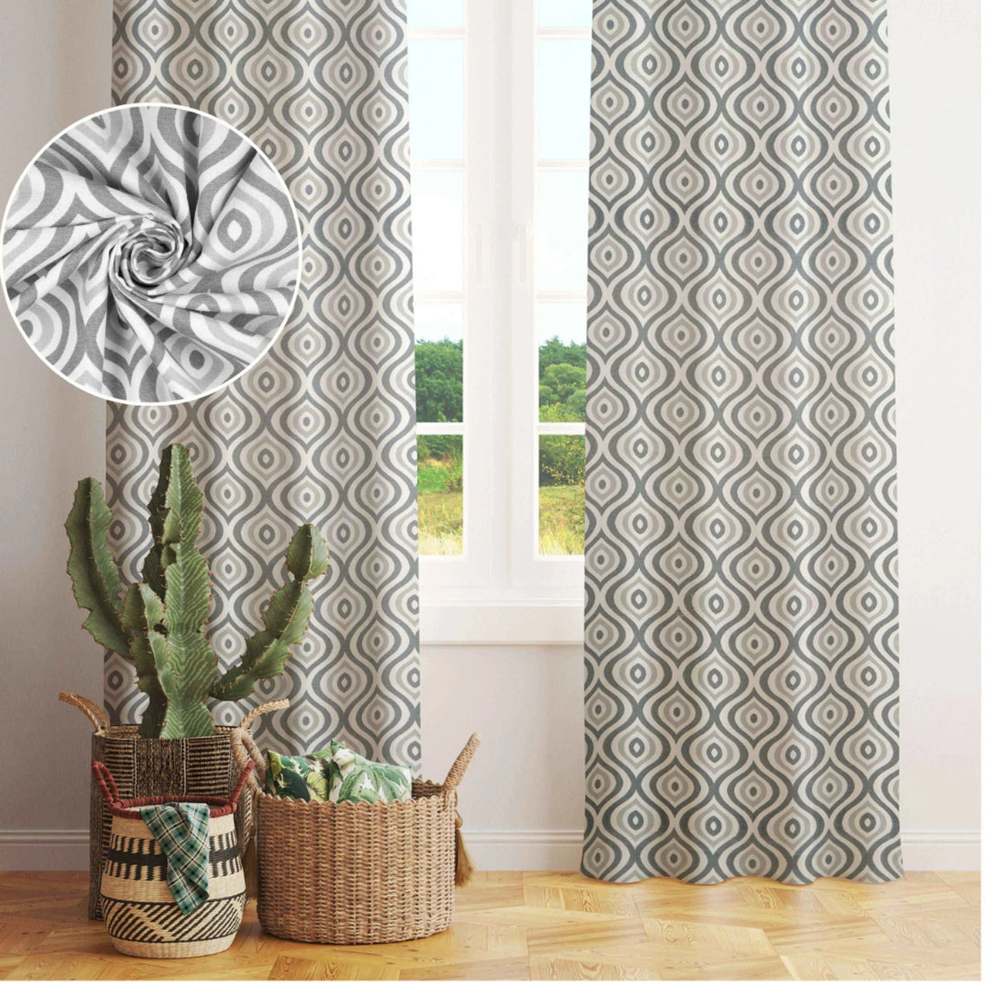 Samara Luxury Linen Cotton Damask Geometrical Curtains - Kapissh