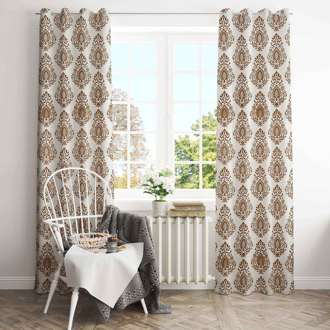Samara Cotton Damask Farmhouse Drapes Curtains - Kapissh