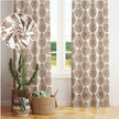 Brown floral curtains with close-up fabric texture
